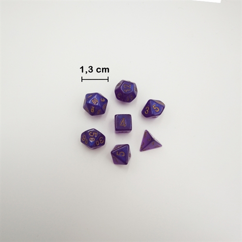 Mini Borealis Royal Purple Gold Luminary Effect- Mini Polyhedral Rollespils Terning Sæt - Chessex